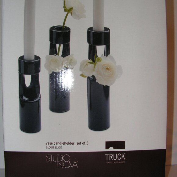 Mikasa Truck Bloom Set of 3 Vases Black Ceramic - Picture 8 of 16